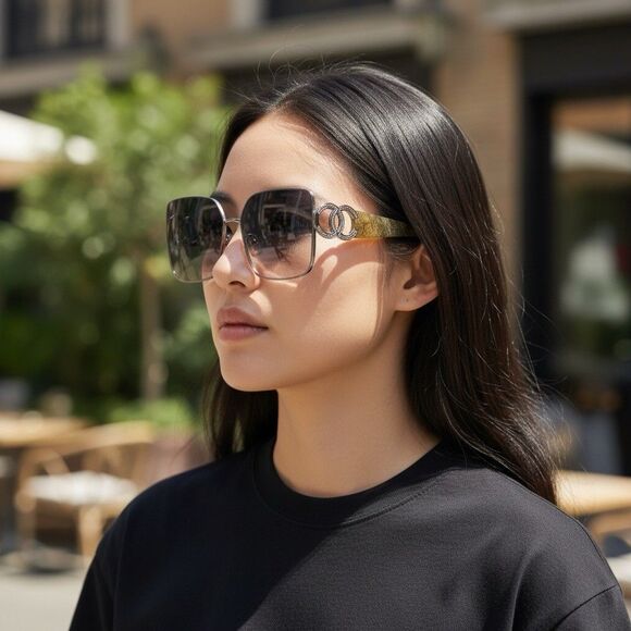 Chanel Women’s Square Sunglasses Blue Gradient Silver Metal 50-20-151